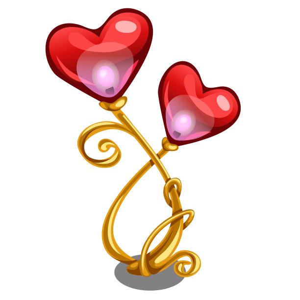 装饰台灯的形式，金色的树枝和红色的阴影在一个孤立的心的白色背景。矢量图图片下载