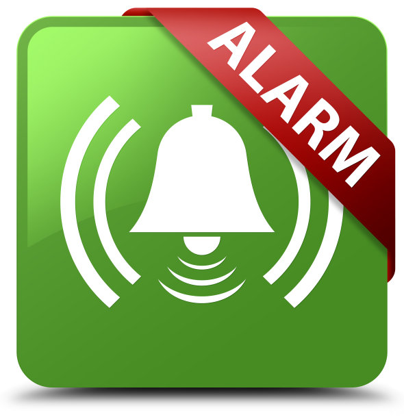 报警(铃声图标)软绿色方形按钮红丝带在角落图片下载