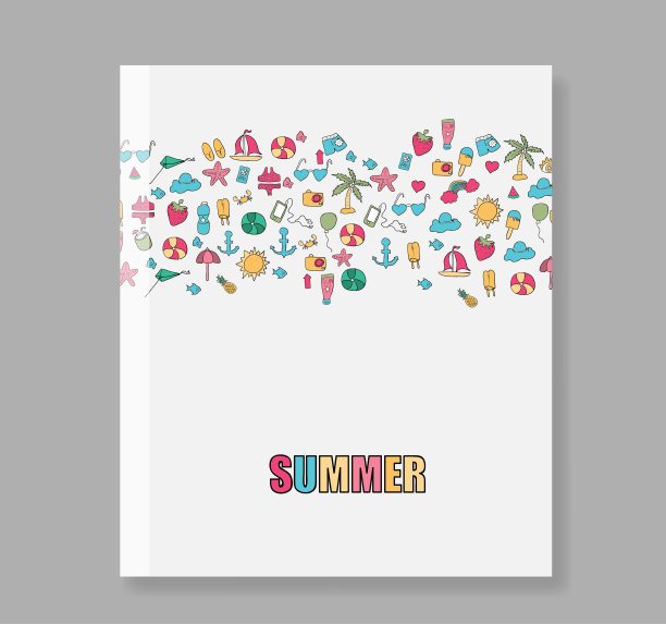 封面报告夏季符号和物体，矢量插图图片下载