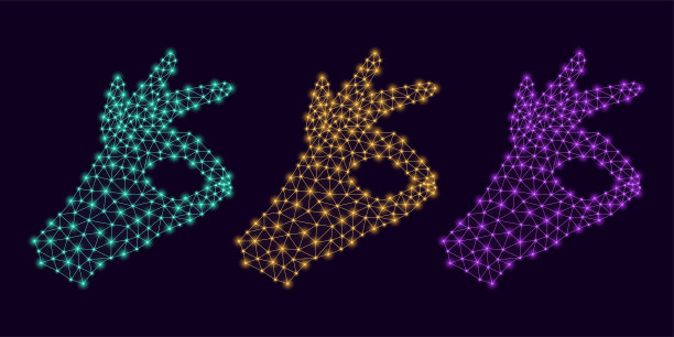 电脑手与好的手势和发光的结图片下载