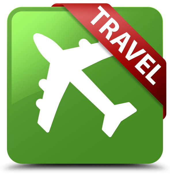 旅行(飞机图标)软绿色方形按钮红丝带在角落图片下载