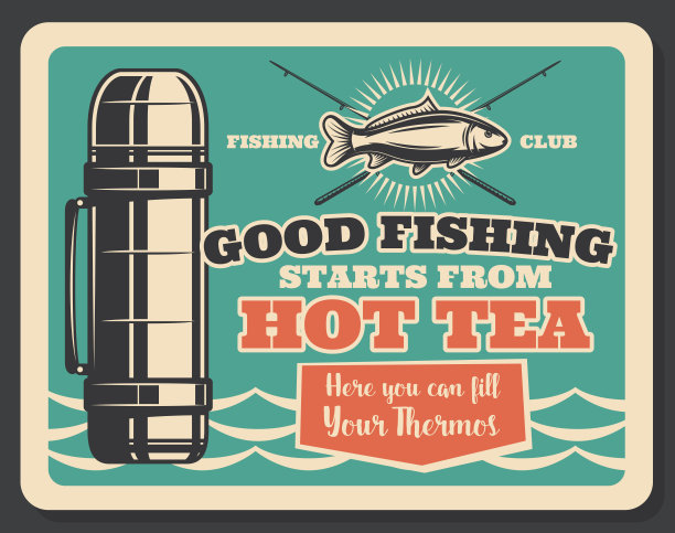 钓鱼俱乐部复古卡与鱼竿徽章图片下载