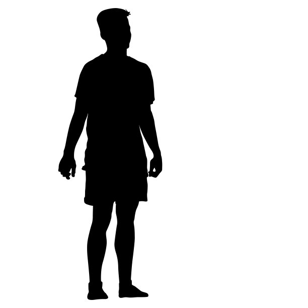 黑色剪影的男人站着，人们在白色的背景上图片下载