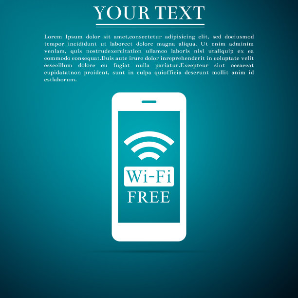 智能手机与免费wi-fi无线连接图标隔离在蓝色背景。无线技术，wi-fi连接，无线网络，热点概念。平面设计。矢量图图片下载