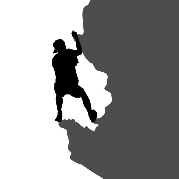 黑色剪影的攀岩者在白色的背景图片下载