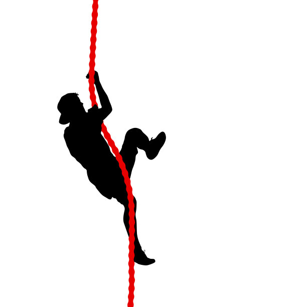 黑色剪影登山者用双手攀爬钢丝图片下载