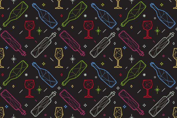 酒杯和酒瓶的无缝图案图片下载