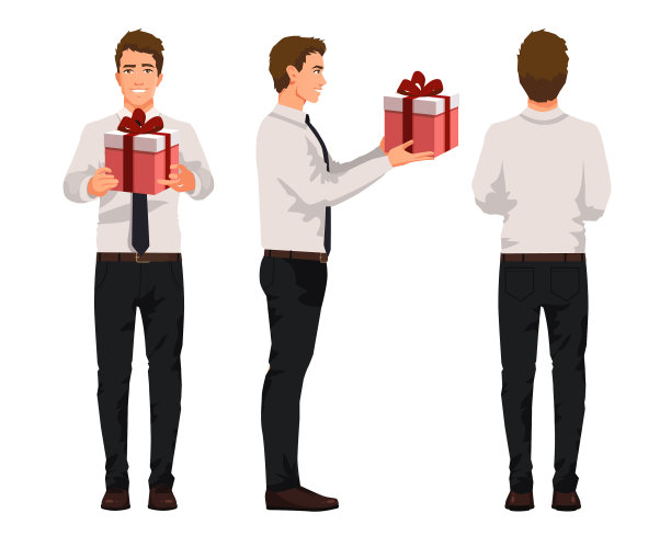 手持礼物的商务男士矢量图图片下载