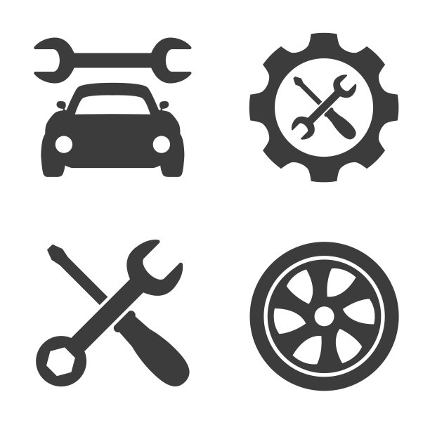 汽车服务和维修图标设置在白色背景。图片下载