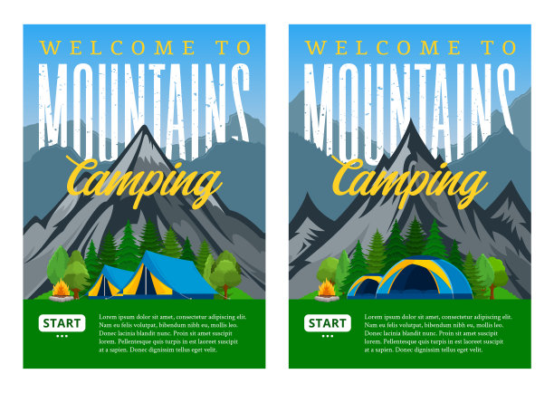矢量山露营垂直横幅图片下载