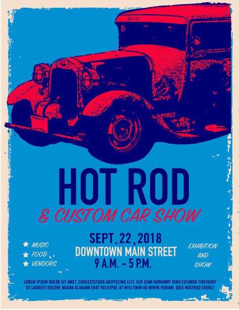 热棒老爷车展览及展览广告海报设计模板图片下载