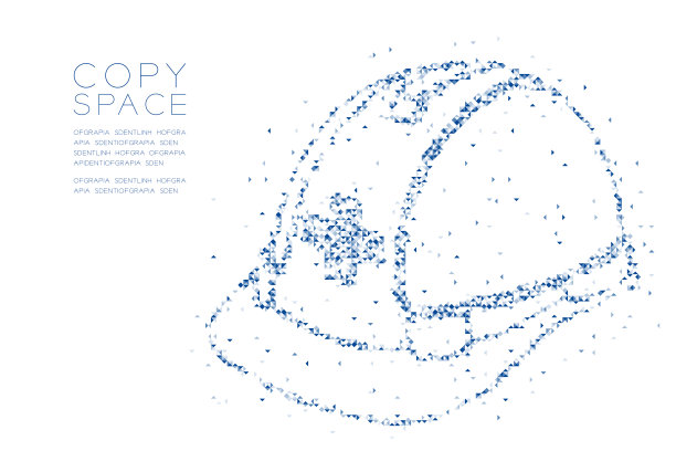 头盔结构形状，安全第一概念设计，白色背景上的蓝色插图与复制空间，矢量eps 10图片下载