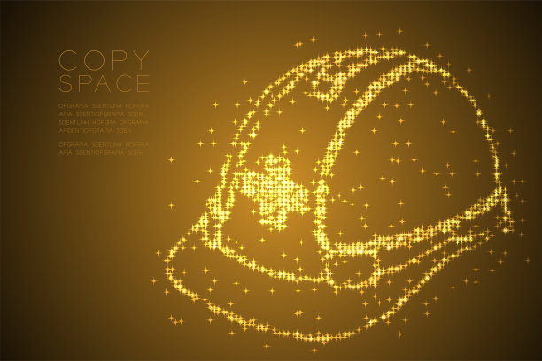 头盔结构形状，安全第一概念设计金色插图孤立在棕色渐变背景与复制空间，矢量eps 10图片下载