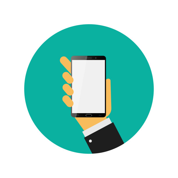 现实的现代手机在绿色背景。手持智能手机。平面设计。矢量图图片下载