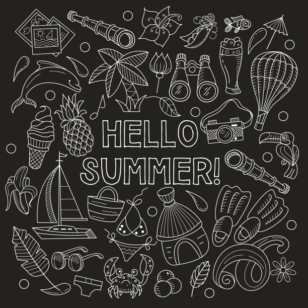 卡通手绘涂鸦组成的独立元素。夏天，休息，大海，休息。矢量插图。图片下载