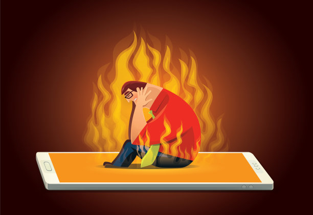 愤怒的商人坐在智能手机上图片下载