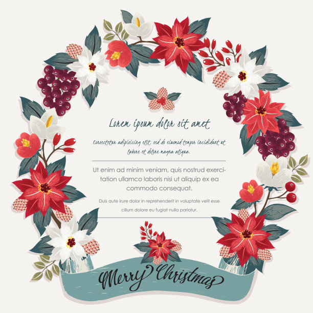 矢量插图的一个美丽的花卉框架在冬天新年快乐和圣诞贺卡图片下载
