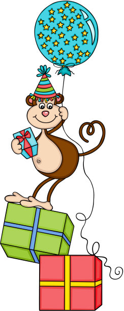 生日猴子与气球和礼物图片下载
