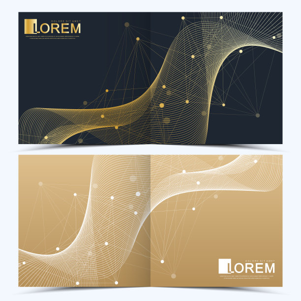 现代矢量模板的广场小册子，传单，传单，封面，目录，杂志或年度报告。商业、科技设计书籍排版。金色波浪的呈现图片下载