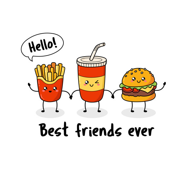 矢量快餐特价。一套卡通涂鸦漫画图标垃圾食品图片下载