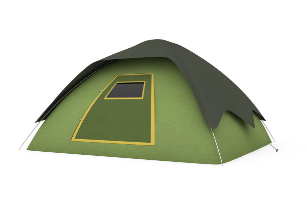 绿色游客圆顶露营帐篷。3d渲染图片下载