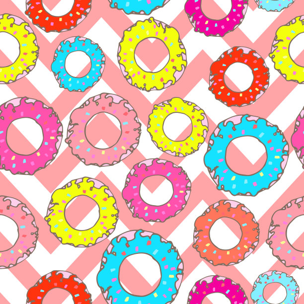 彩色可爱的手绘甜甜甜圈和饼干无缝模式矢量图片下载