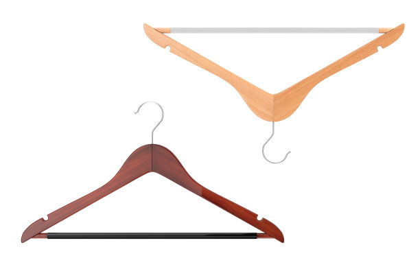 优质天然漆木制衣架与防滑条。3d渲染图片下载