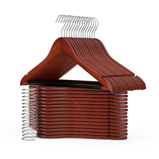 堆叠的优质天然完成木衣架与防滑条。3d渲染图片下载