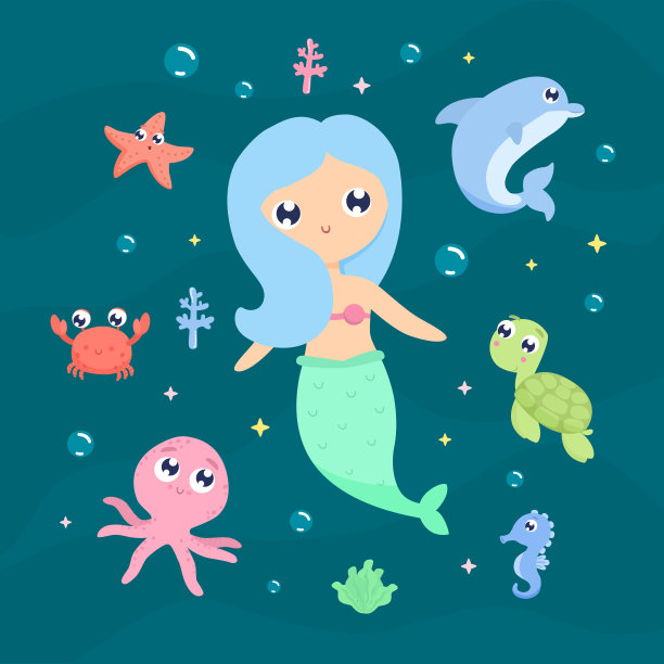 神奇的生物。独角鲸，独角兽美人鱼，海洋动物矢量插图图片下载