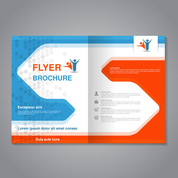 矢量现代宣传册，简约点状抽象宣传单，A4尺寸布局模板，蓝橙灰白海报杂志封面图片下载