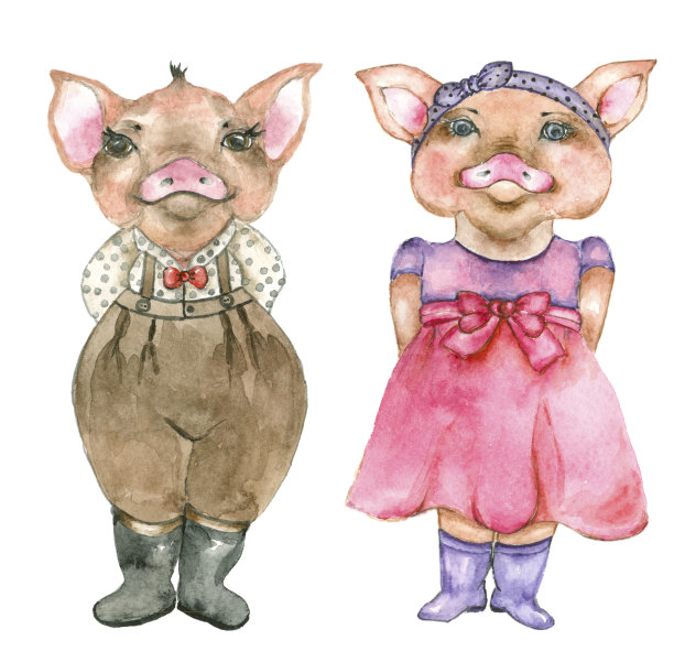 男孩和女孩的小猪图片下载
