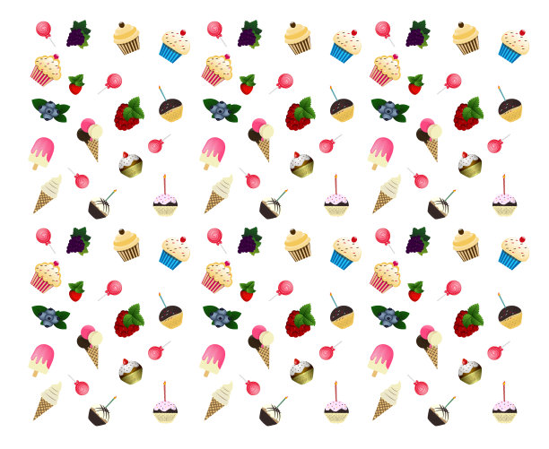 杯子蛋糕，冰淇淋和水果的无缝衔接图片下载