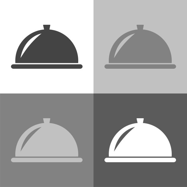 矢量设图标美食、餐厅、餐厅、咖啡厅、美食接待点。餐厅矢量标志上的白灰黑颜色。图片下载