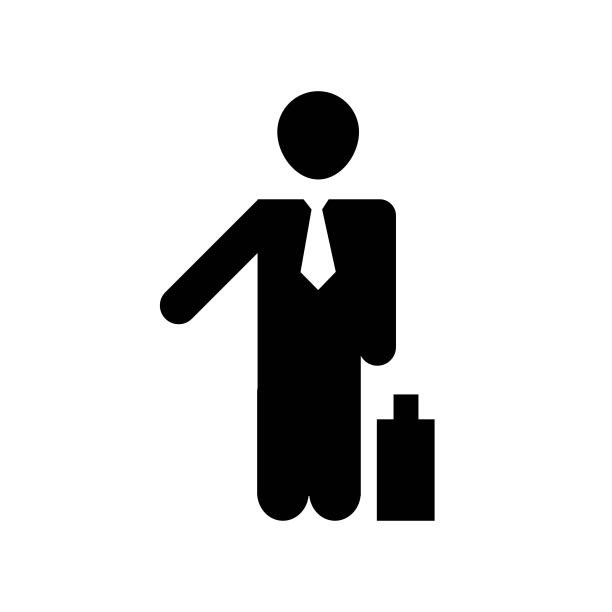 商人站在手提箱图标向量图标。简单元素说明。商人站在手提箱符号设计。可用于网络和手机。图片下载