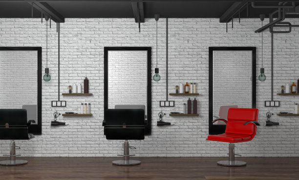 室内现代美发沙龙3d插图空发型师与椅子美容院图片下载