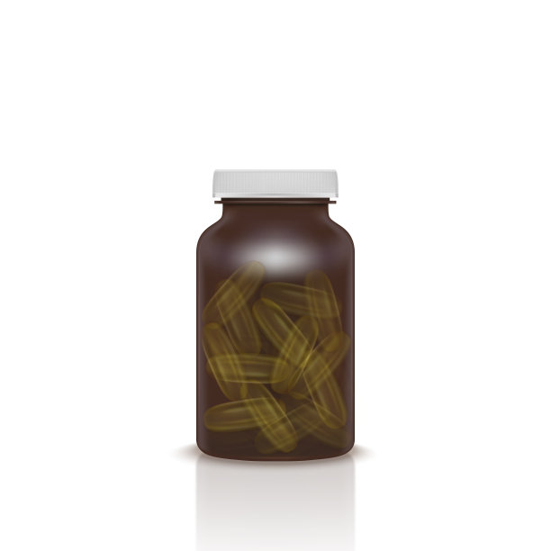 化妆品胶囊欧米茄3油或维生素E, A.黄金抗生素凝胶药丸图标模板。载体逼真的胶原蛋白精华液。图片下载