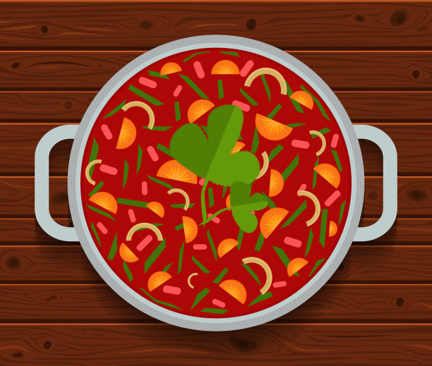 俄罗斯红甜菜罗宋汤。矢量插图。图片下载