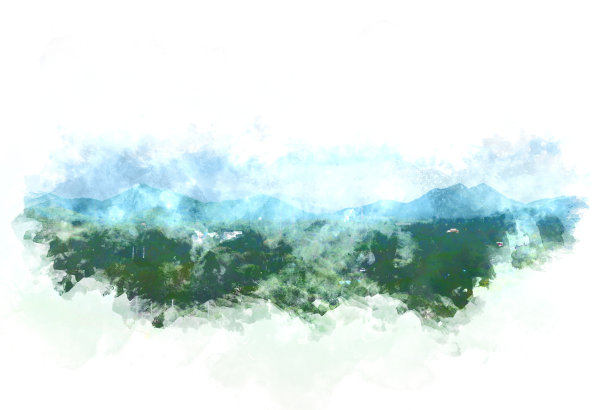 在水彩插画背景上抽象彩色山野风景。图片下载