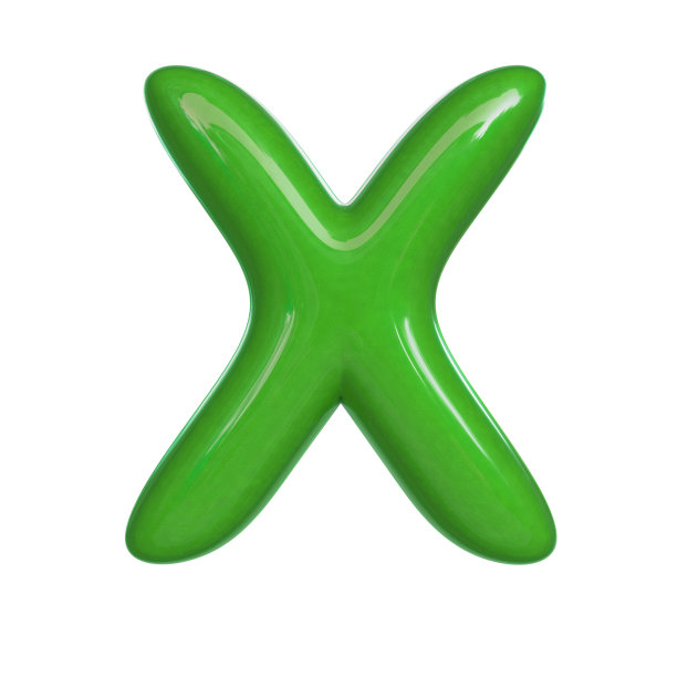 光滑的绿色油漆字母x三维渲染气泡字体孤立在白色背景图片下载