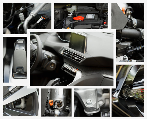 现代柴油涡轮增压汽车的不同部分的拼贴画图片下载