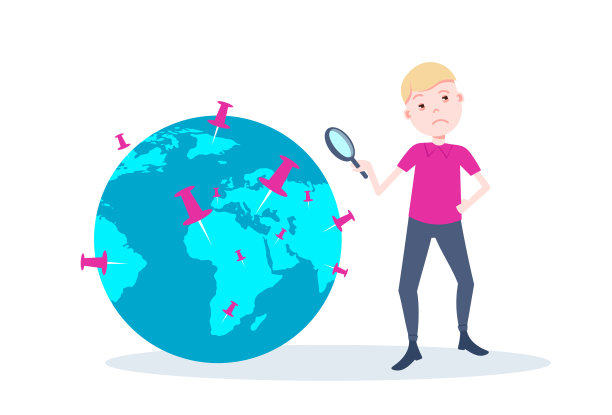 男人用放大镜在地球仪上搜索图片下载