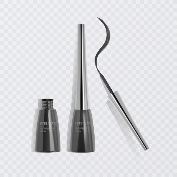 液体眼线笔组，眼线笔产品模型化妆品使用3d插图，孤立在光背景。矢量图图片下载