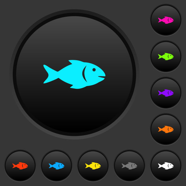 鱼黑色按钮与颜色图标图片下载