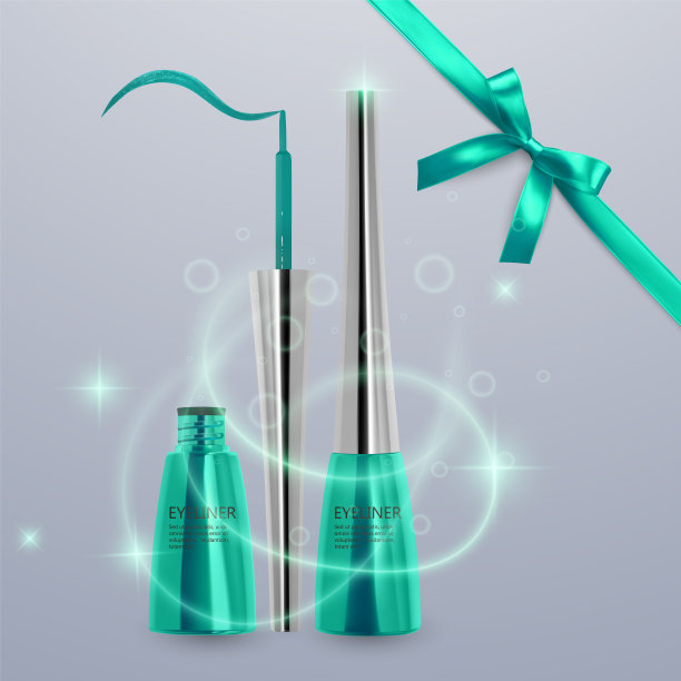 液体眼线笔，亮绿色的颜色，化妆品在3d插图中使用的眼线笔产品模型，孤立在光背景上。矢量图图片下载
