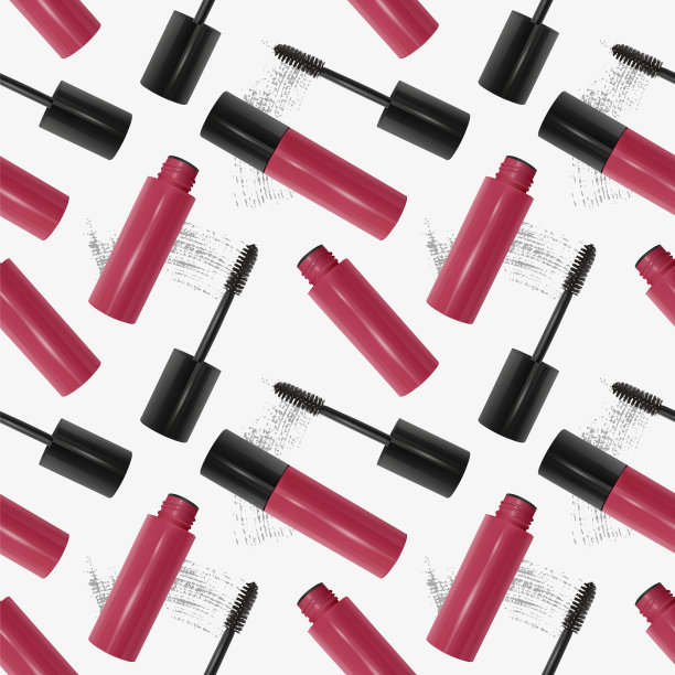 矢量无缝模式与现实的3d睫毛膏，刷和睫毛膏纹理在白色的背景图片下载