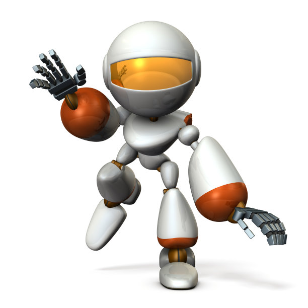 一个跟着什么东西走的可爱机器人。他快要摔倒了。图片下载