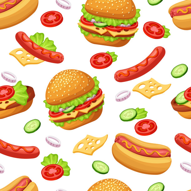 无缝图案与卡通快餐图片下载