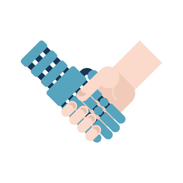 机器人和人握手孤立。人工智能。矢量图图片下载