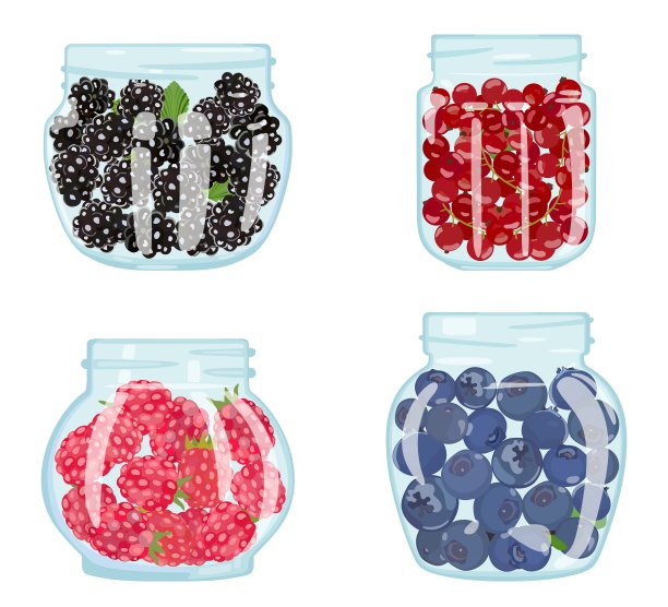 一套装满浆果的罐子。矢量图图片下载