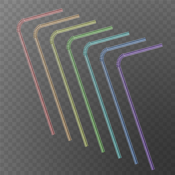 一根稻草饮料。饮用吸管的彩虹颜色孤立在一个透明的背景图片下载